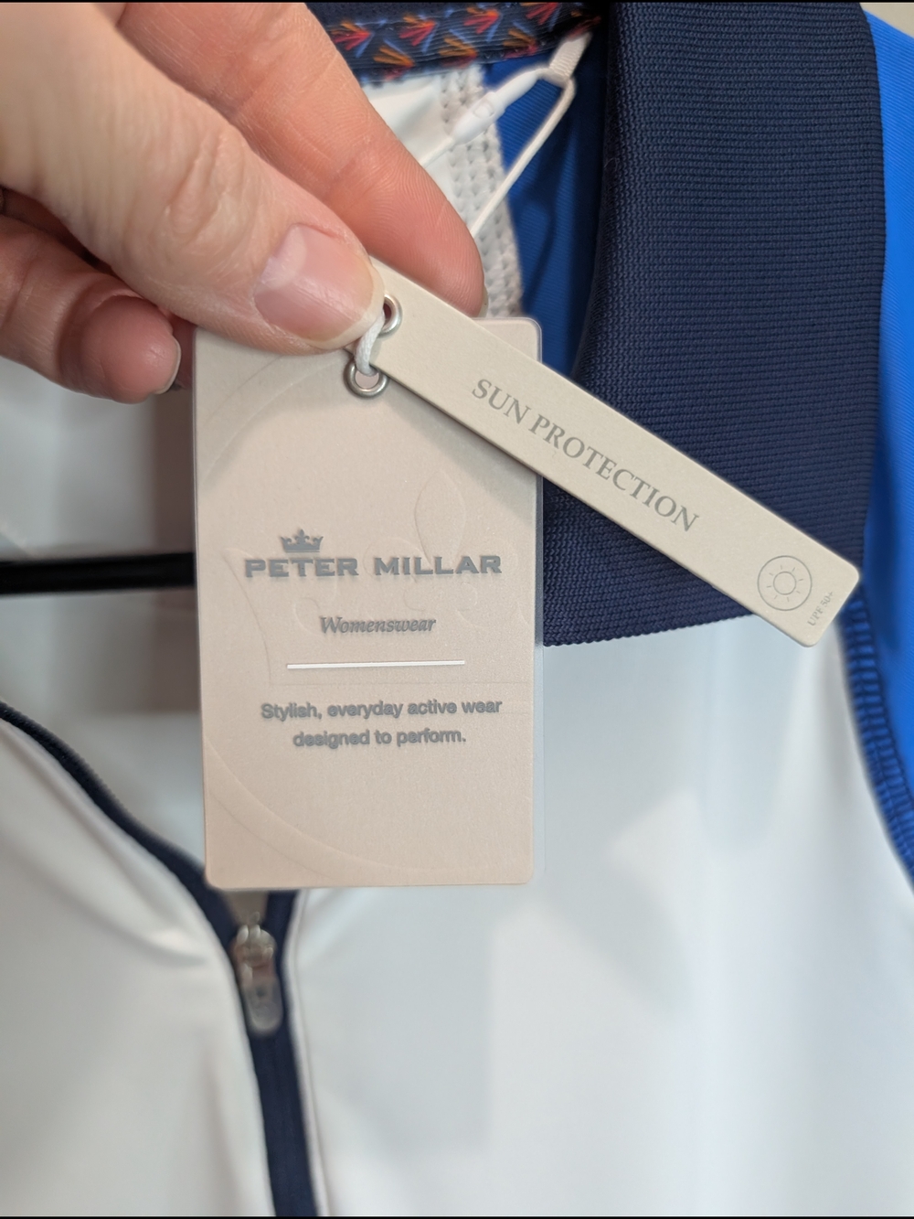 Peter Millar White & Blue Short Sleeve Golf Polo - Picture 4 of 6